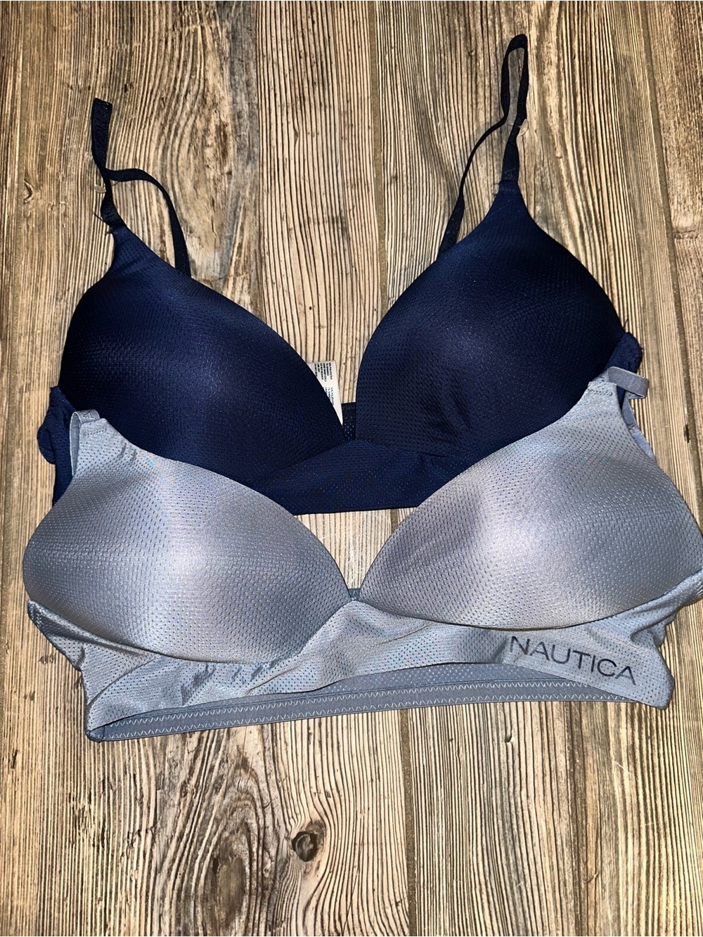 New 36C Nautica 2 Pack Seamless Light Support Bras Navy Light Gray Wireless